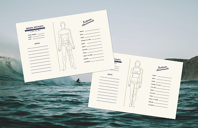 Indian Wetsuits Measurement Cards adventure branding card design surf tailor