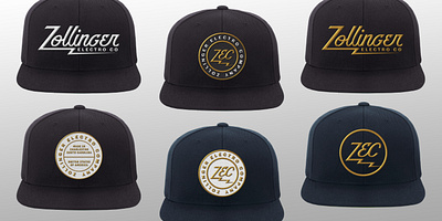 Zollinger Electro Hats badge brand branding embroidery hat hats identity lockup logo logotype patch patches retro script typography vintage