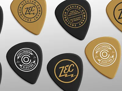 Zollinger Electro Picks badge brand branding guitar guitar pick icon identity lockup logo logotype music pick retro typography vintage