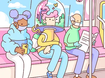 Fresh Air characters clouds color covid covid 19 cute futurism mask sudway summer train