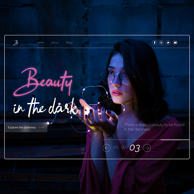 Beauty in the Dark art banner banner design beauty dark design girl glasses led lights light minimal mockup design ui ux web website