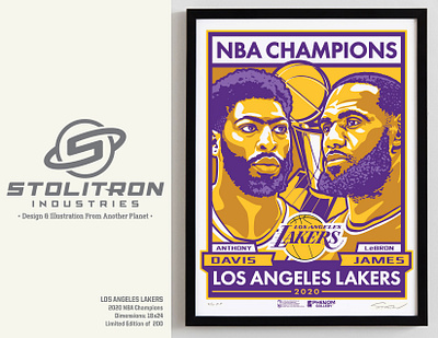 2020 NBA Champions-Los Angeles Lakers Poster anthony davis graphic design illustration lebron james limited edition nba nba champions poster screenprint serigraph