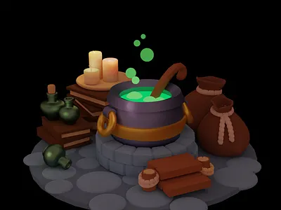 Witches pot 3d art blender design game ico illustration pot