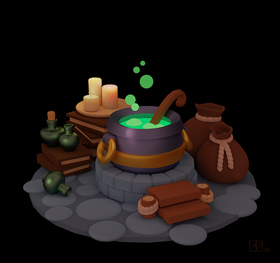 Witches pot 3d art blender design game ico illustration pot