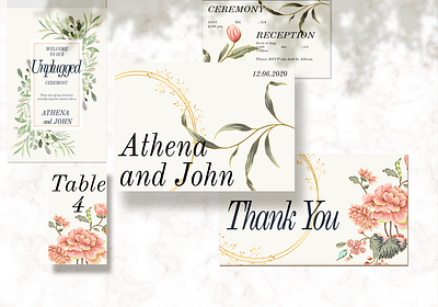 Wedding Stationary Set bohemian custom design floral illustration leaf letters luxury minimal mockup pink flowers pink hair psd serif stationary thank you card wedding wedding card wedding invitations