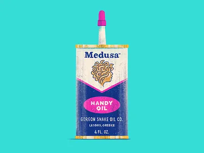 Gorgon (Medusa) 70s 80s branding character design drawlloween gorgon illustration junkykid medusa oil retro snake oil vintage