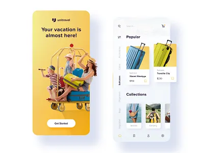 Travel Bags - App concept adobe photoshop adobe xd app app design design ecommerce app figma minimalistic mobile mobile app travel ui ux web white yellow