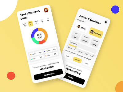 Daily UI - 004 | Calculator | Calorie Counter calendar calorie calories counter daily daily 100 challenge daily ui dailyui dailyuichallenge diet diet app fitness fitness app minimal pie pie chart piechart