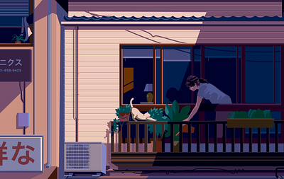 Urban Shops of the World: Tokyo / Detail balcony cats city editorial illustration plants slice of life tokyo travel