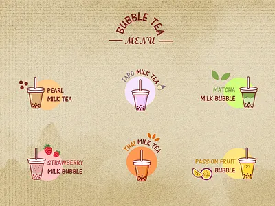 Bubble Tea adobe illustrator bubble bubble milk tea bubble tea cardboard cardboard colour graphic design illustration illustrator matcha milk milk tea passion fruit pearl strawberry taro tea texture thai watercolor