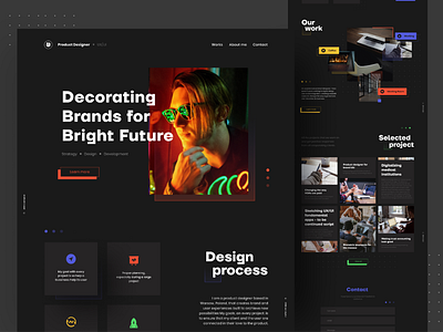 Product Designer 🔥 black brand identity branding clean clean ui color creative dark design flat landing page minimal product productdesign section typography ui website