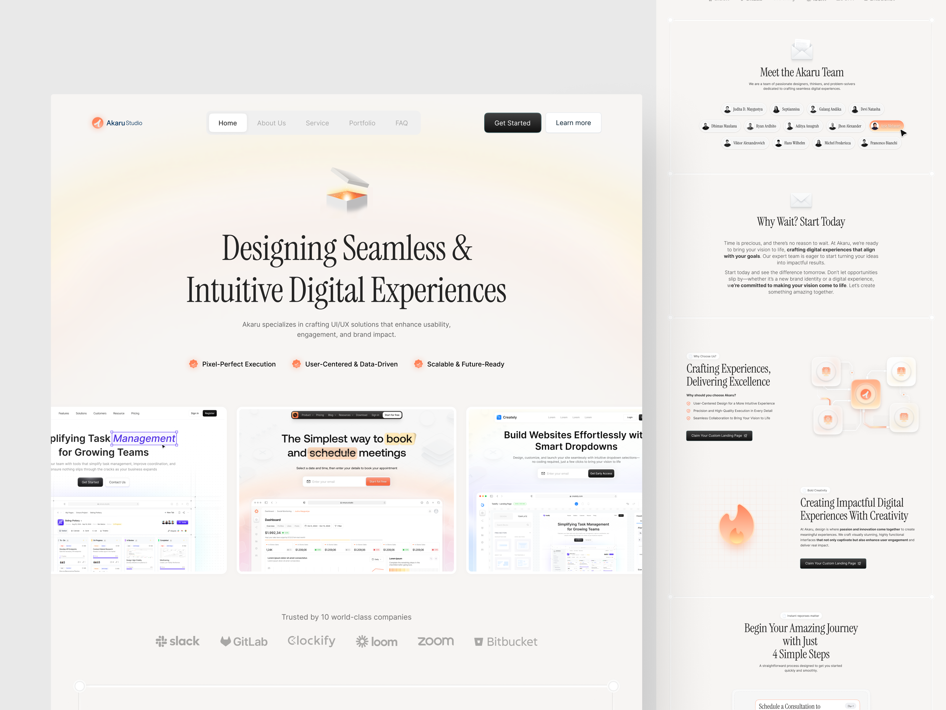 Akaru - Studio Design Landing Page 🔥 agency agency landing page agency website branding clean design studio emura framer gradient design judha landing page minimalist startup studio studio landing page studio website web design web development website website design