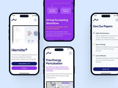 atombeat: Computational AI Drug Discovery - Platform Mobile UIUX ai drug discovery biopharma biotech biotech landing page biotech web design biotech website blue clean computational drug discovery drug discovery drug discovery mobile drug discovery website machine learning minimal modern pharma website pharmaceutical purple quantum computing therapeutics