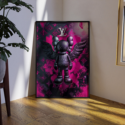 KAWS x Louis Vuitton (Black/Pink) - Acrylic Glass Painting branding digital art graphic design kaws louis vuitton paintings print