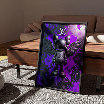 KAWS x Louis Vuitton (Black/Purple) - Acrylic Glass Painting branding digital art graphic design kaws louis vuitton paintings print