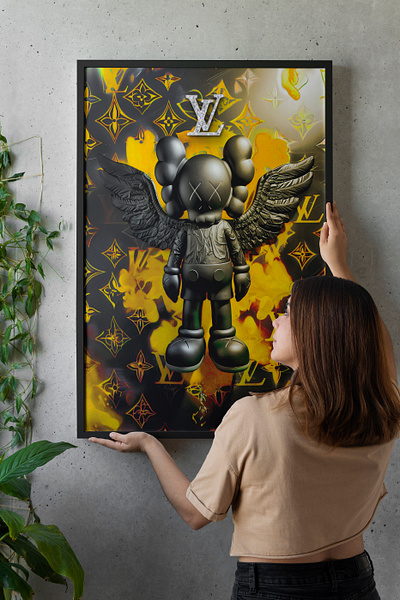 KAWS x Louis Vuitton (Black/Yellow) - Acrylic Glass Painting branding digital art graphic design kaws louis vuitton paintings print