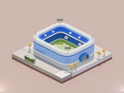 City Stadium 3d blender bus city diorama illustration isometric low poly lowpoly stadium