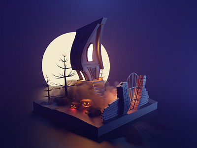 Spooky house 3d blender halloween illustration lowpoly spooky