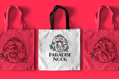 Paradise Nook bag mockup bag branding cheers concept mockup red restaurant winery