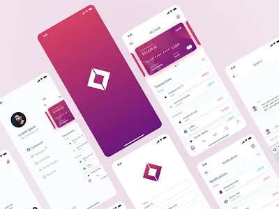 Fintech App UI - Design app ui branding card colorful credit card design fin notification fin notification fintech minimal transition ui xd