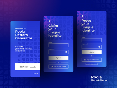 Sign In/Up Mobile Design - Poola Pattern Generator apps design blue design figma mobile ui pattern ui uiux ux