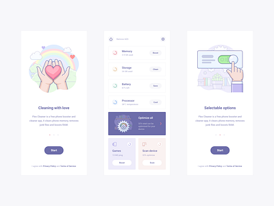 Flex Cleaner android app boost booster clean cleaner diagram mobile onboarding optimization optimize uiux