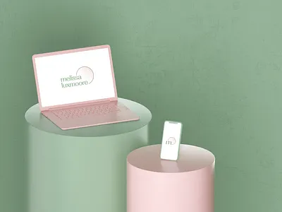 Melissa - Digital media branding cinema 4d clean design digital flat graphic design laptop logo minimal octane online pastel phone render social media texture typography visualization wellness