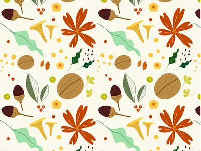Forest Gifts autumn autumn leaves fall flat forest illustration leaves muchroom pattern
