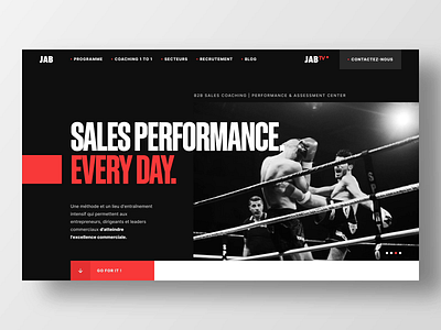 JAB - Website landing animation black bold box boxing clean client interface landing loader red sales slider ui website white ui