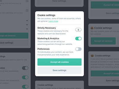 Cookie Settings – UI Elements card components cookies dsgvo lock product design settings toggle toggle switch ui ui elements ux webdesign widget