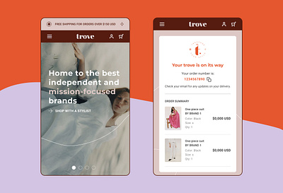 TROVE Responsive design ecommerce fashion brand landing page mobile ui purchase responsive design