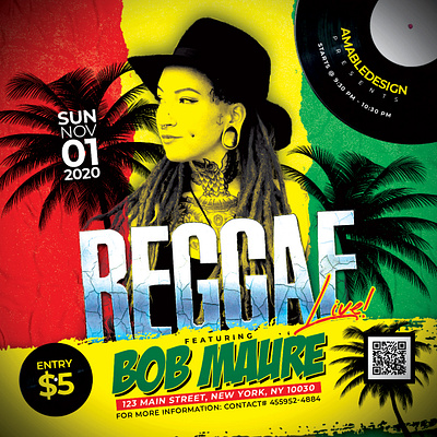 Reggae Live Concert Flyer amabledesign band concert design designer electro flyers graphic graphic design minimal minimalist modern music print template reggae techno