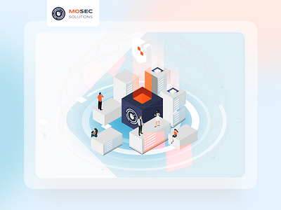 MoSec website illustration blue branding design desktop digital identity illustration isometric art isometry landingpage layout mobile switzerland tablet ui ux vector web website