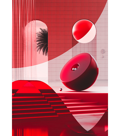 Red 3d abstract cinema 4d geometric palm red render rose simple summer tiles vintage weird