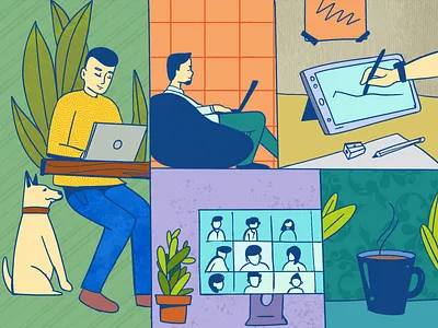 Realistic WFH Illustrations branding business design icons illustration illustrations netbramha ui ux web design webdesign website wfh illustrations wfh illustrations workfromhome