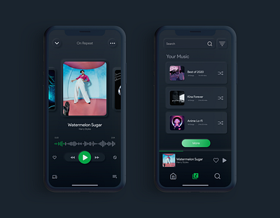 Spotify Neomorphic UI Redesign adobexd app branding design iphone x minimal music player ui ux web