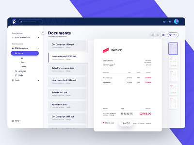 Documents Split View - SAAS b2b desktop documents grid list list view node.js react saas saas app saas design side menu split web app web application