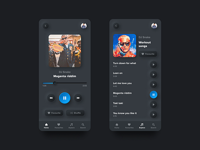 Music Player app dark mode design minimal mobile mobile app music player neumorphism skeumorphism ui uidesign uiux ux