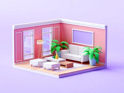 Living Room architecture cartoon cinema 4d illustration isometric isometric room lowpoly