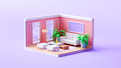 Living Room architecture cartoon cinema 4d illustration isometric isometric room lowpoly