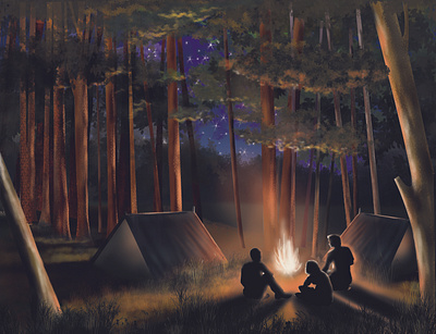 campfire campfire digitalart illustration illustration art painting scenery