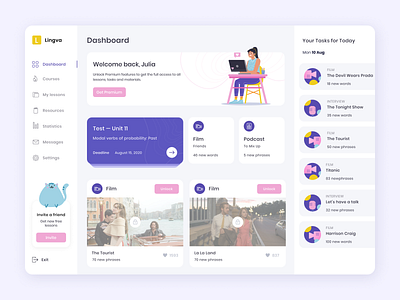 Language learning dashboard dashboard illustration language app language learning learning app learning dashboard ui webdesign