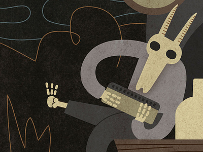 Lost souls on Black River (detail) animal skull blues character country dead death detail digital folk harmonica illustration illustrator musician skeleton skull texture vector