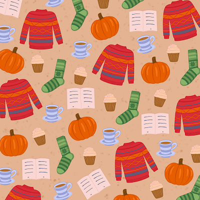 One cozy autumn pattern art artwork autum cake cozy cupcake design illustration illustrator pattern pattern art