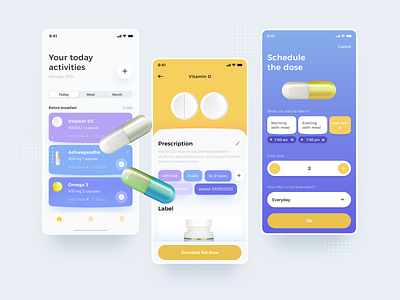 Medicine Reminder calendar design digital drug health health app medicine minimal minimalist mobile reminder ui uidesign wellness