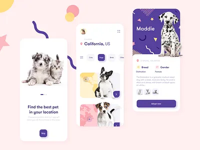 Pets Adoption App animals app cats colors concept design dogs minimal pet adoption pet care pets petshop product design ui ux