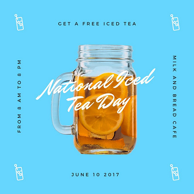 Blue Glass Modern National Iced Tea Day Social Media Graphic