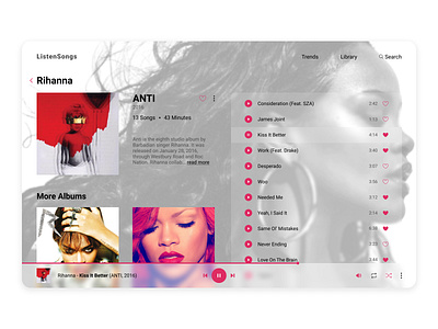 Daily UI #009 - Music Player 009 dailyui dailyui009 dailyuichallenge design figma minimal music music album music player player rihanna ui ux