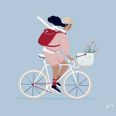 girl on a bike design flat illustration