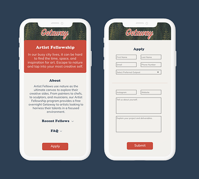 Getaway In-App Artist Fellowship Application #DailyUI dailyui dailyui 001 dailyuichallenge ui